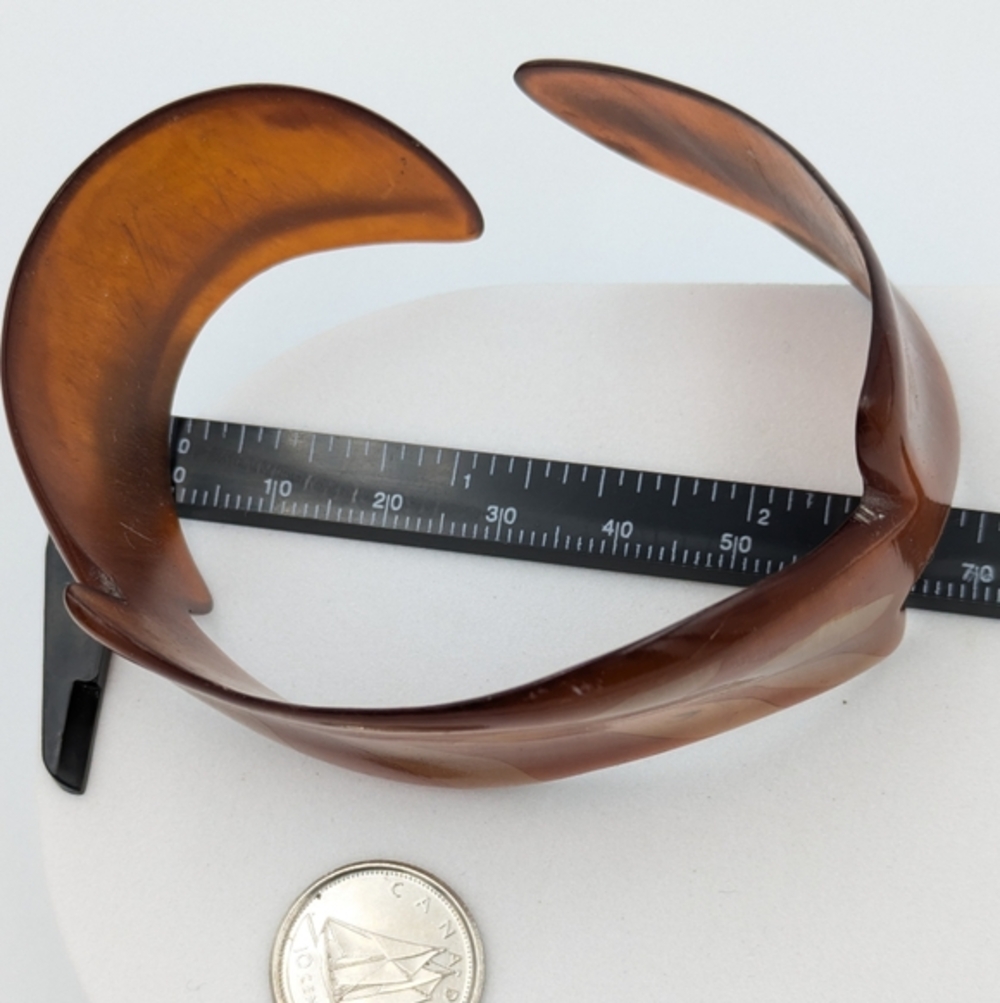 Vintage stunning brown bangle cuff bracelet with leaf pattern - Picture 3 of 7